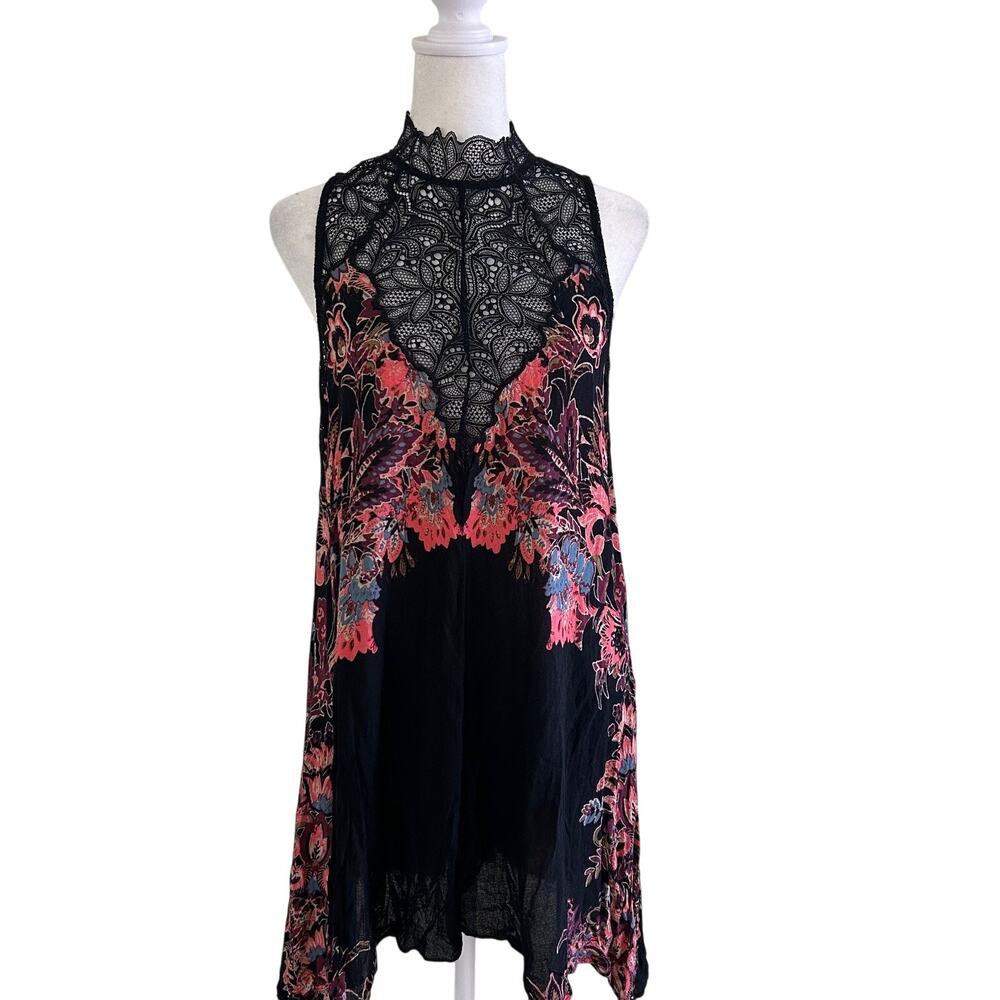 Intimately by Free People Dress Marsha Black Print Lace Slip Midi SZS Boho Fairy - Picture 2 of 9